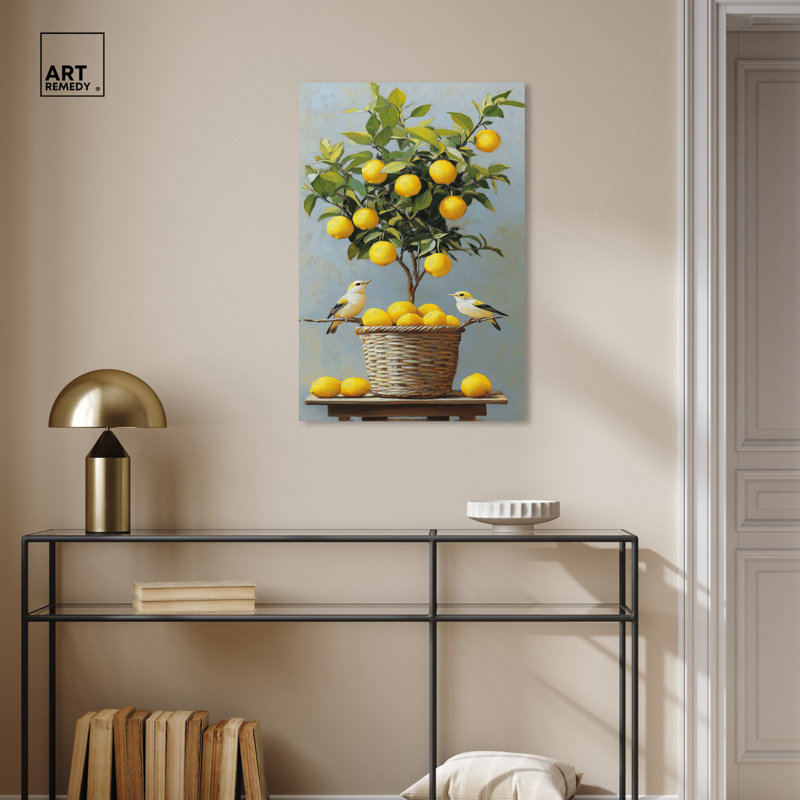 «Lemon Orchard Duet», art mural, H 30 po x l 20 po, Toile tendue