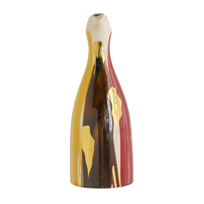 Ceramic Pitcher Vase with Abstract Multicoloured Finish, Yellow/Red, 16.3'' H X 6.1'' W X 7.1'' D