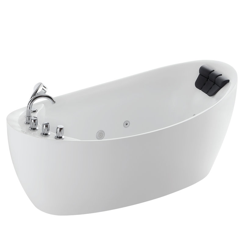 67'' White Acrylic Freestanding Whirlpool Bathtub with Faucet
