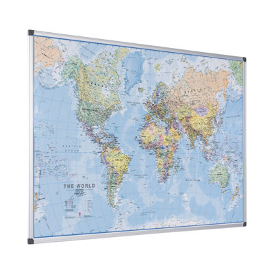 Bi-Office whiteboard magnetic world map 120 x 90cm