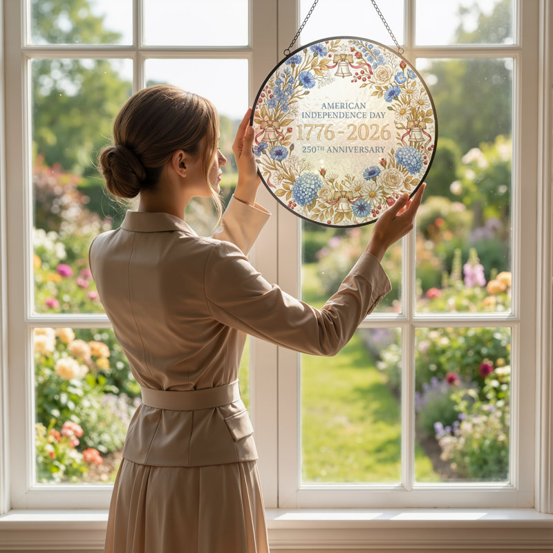 Panneau de fenêtre en verre à motif floral 250th Anniversary, H 12 po