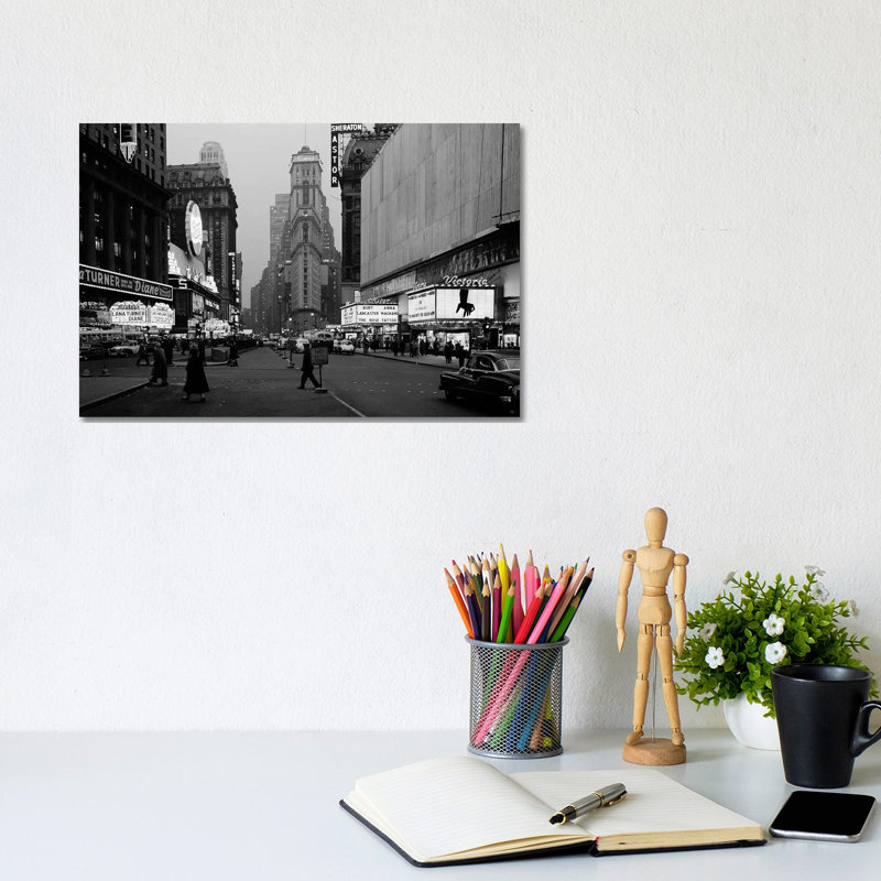1950s Night Times Square Looking South Form Duffy Square To NY Times Building Movie Marquees New York City NY USA - Wrapped Canvas Print
