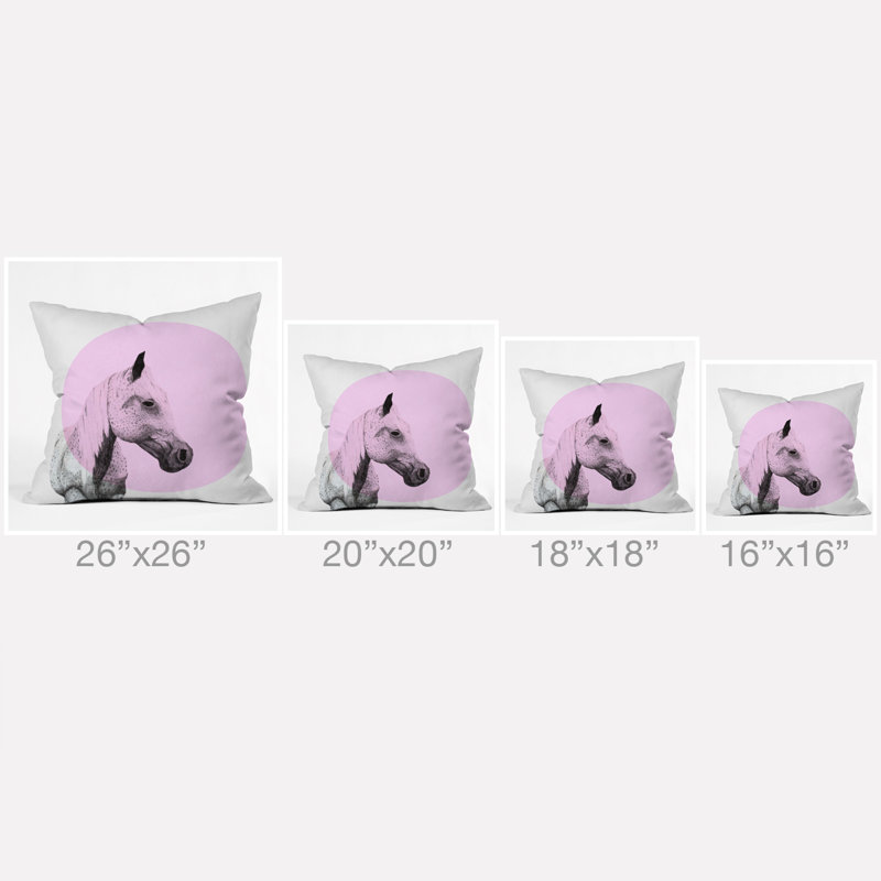 Coussin extérieur Morgan Kendall, Rose / noir / cheval blanc, Carré 20 po