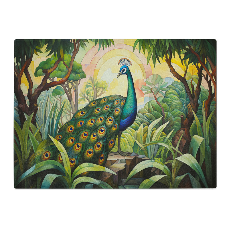 Peacock Art Deco  Glass Chopping Board