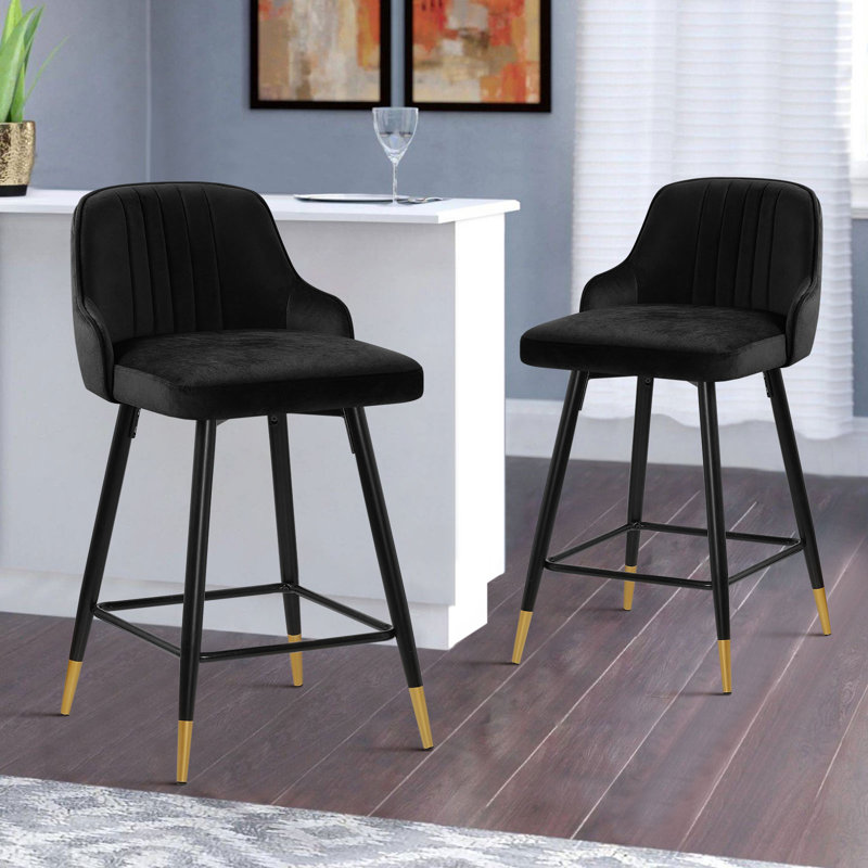 Everly Quinn Swivel Velvet Upholstered Counter & Bar Stool & Reviews ...