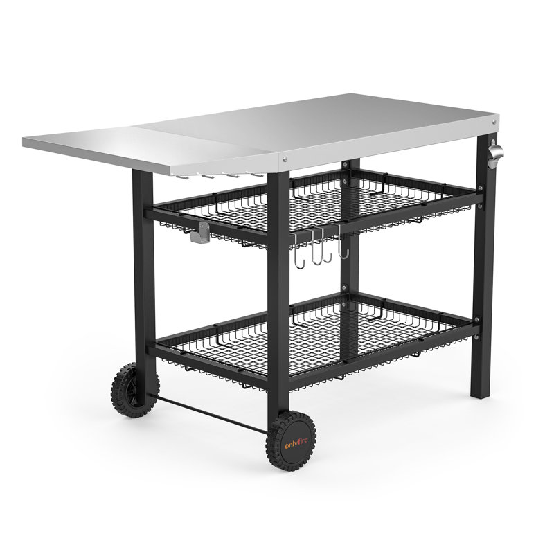 Table de chariot de cuisine en acier inoxydable à trois tablettes avec table d'appoint Fordable