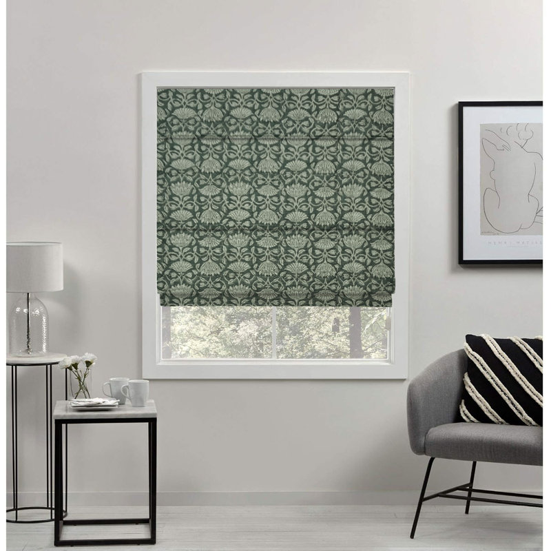 Fabdivine Modern Gray Corded Blinds Handmade 100% Blackout Cotton Roman Shade with Floral Block Print for French Doors, Windows and Rooms, Hall Window Treatment, Ulta Kamal