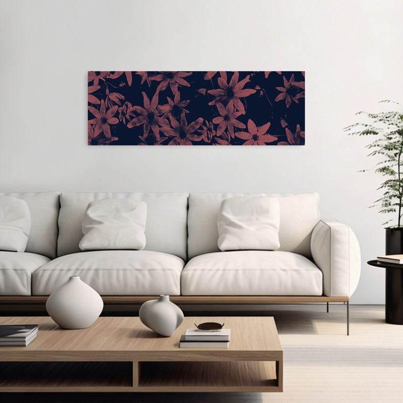 Art mural contemporain abstrait fleur de terre cuite sombre, H 48 po x l 16 po