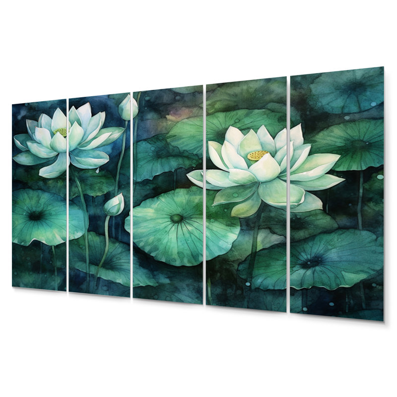 Green Lotus Pond I - Ensemble de décoration murale en métal floral