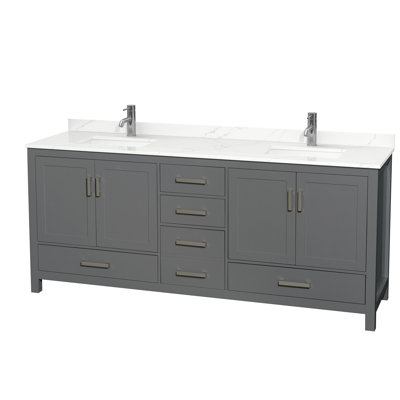 Sheffield 80" Freestanding Double Bathroom Vanity with Quartz Top