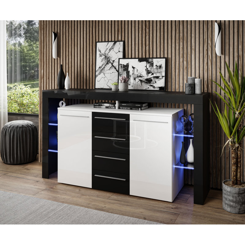 Allonte 170cm W 4 - Drawer Chest of Drawers, Black/White
