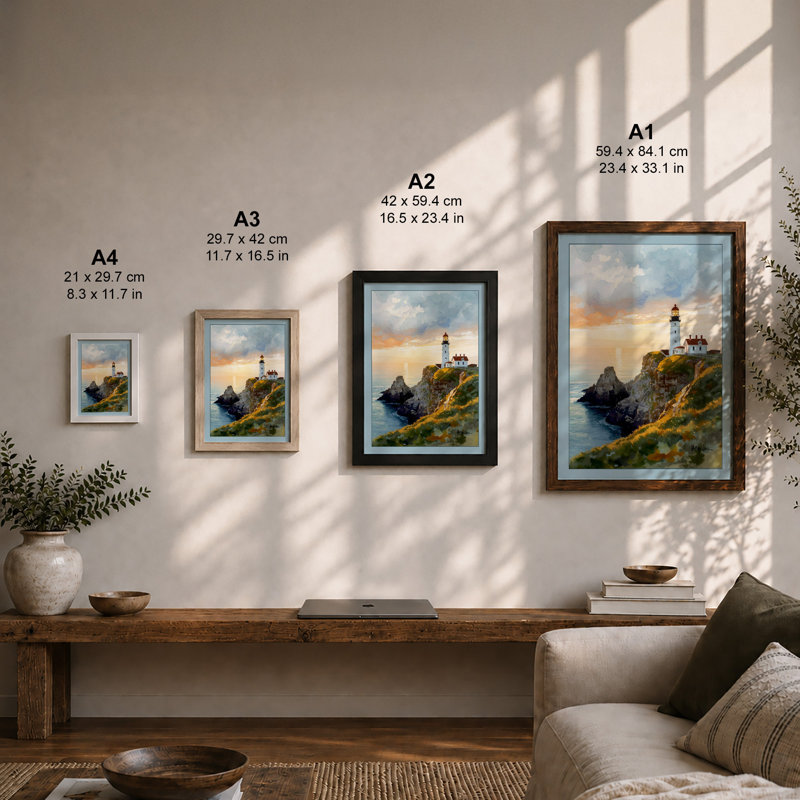 Lighthouse At Dawn Coastal - Print, Unframed, A2 - 59.4 x 42.0 cm