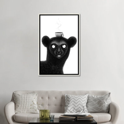 Lémurien avec espresso - reproduction d'art murale - toile encadrée