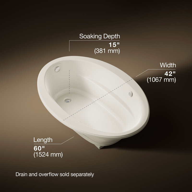 Sunward 60-In X 42-In Heated Bubblemassage Air Bath With Bask, Reversible Drain, Biscuit
