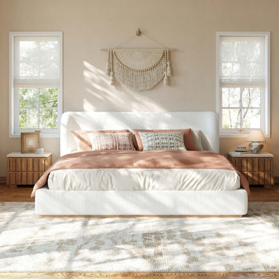 Modern Low-Profile Upholstered Platform Bed with Curved Headboard
