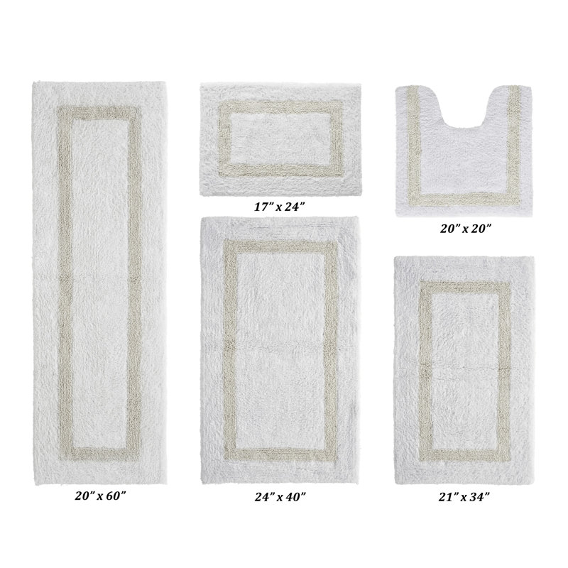 Makbul Premium 100% Cotton 5 Piece Bath Rug Sets with Race Track Pattern, Machine Washable, Super Absorbent & Tufted Weave Reversible Bath Mat for Bathroom