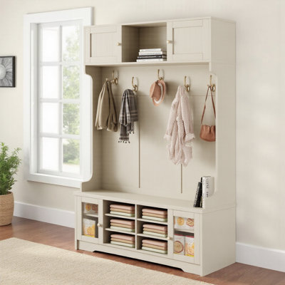 Beige Hall Tree With Bench, Modern Transitional Style For Hallways And Entrances