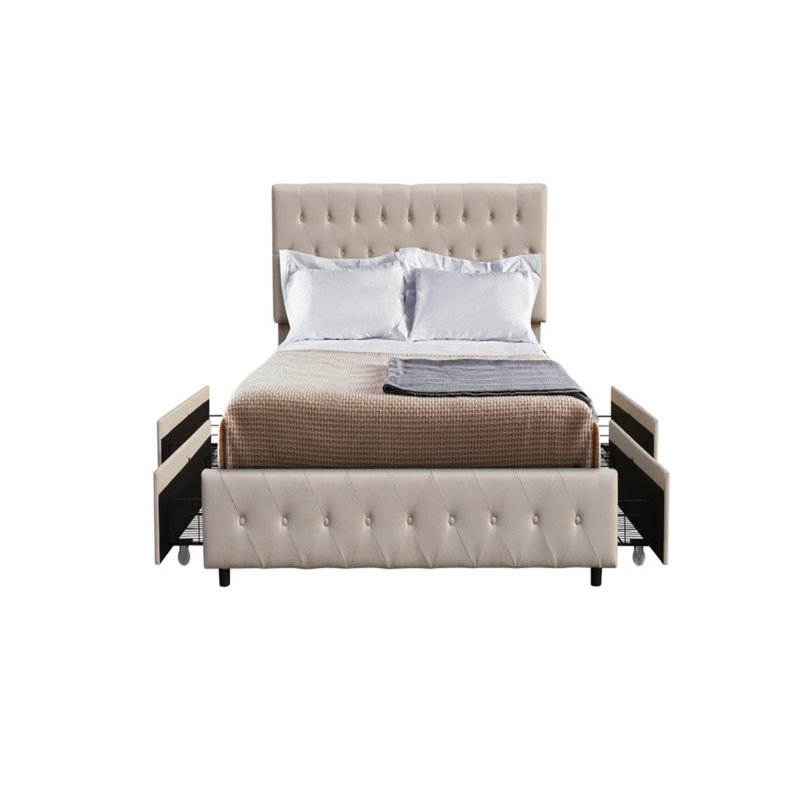 Lit plateforme avec rangement Amias, beige, Double