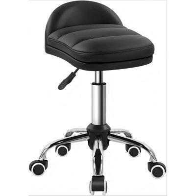 Black Rolling Stool Chair with Wheel for Home Work SPA Massage Height-Adjustable and Cost-Effective Swivel Stool with Low Back