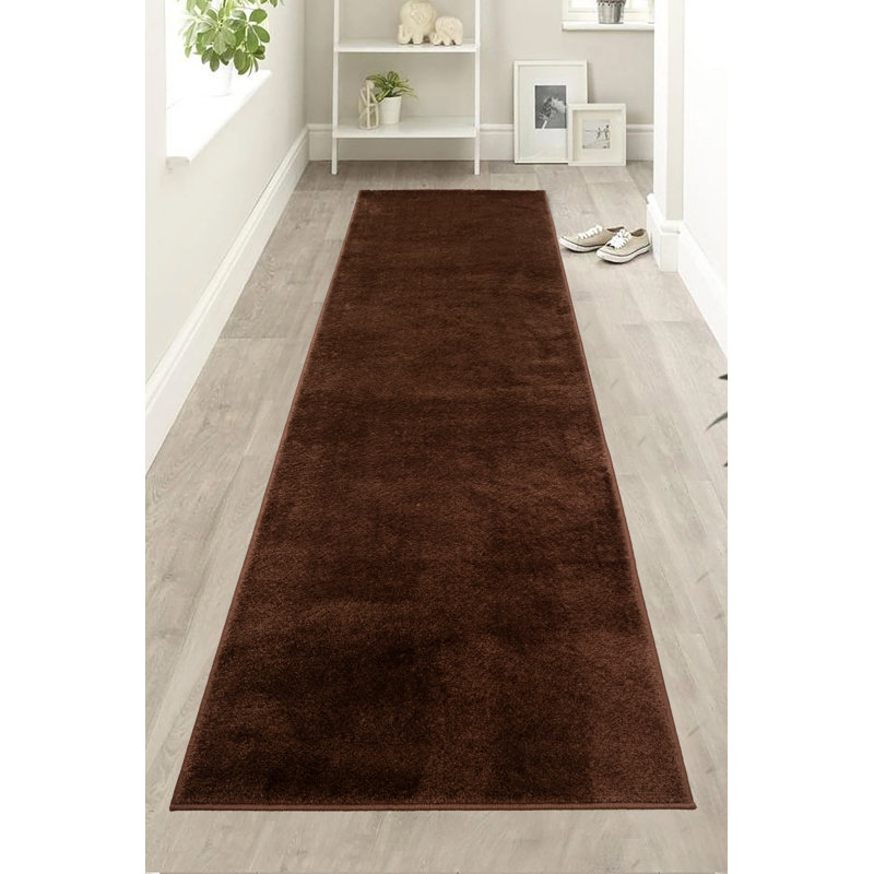 Custom Size Anti Slip Medium Profile Cut Pile Solid Copper Brown Jehona Runner Rugs by Feet, Runner 2'6" x 27'
