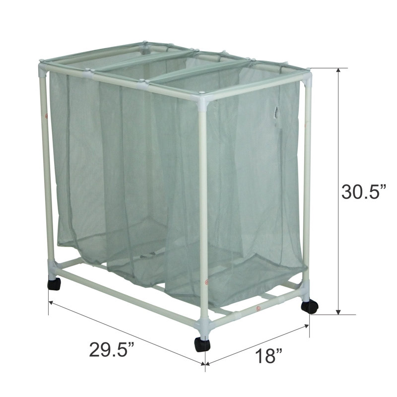  3 Bag Mesh Rolling Sorter Laundry Cart, Soft Silver