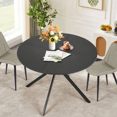 George Oliver Round Dining Table For 4, Mid Century Circle Kitchen Table With Metal Legs, Morden Dinner Table For Living Room, Office, Apartment, Black