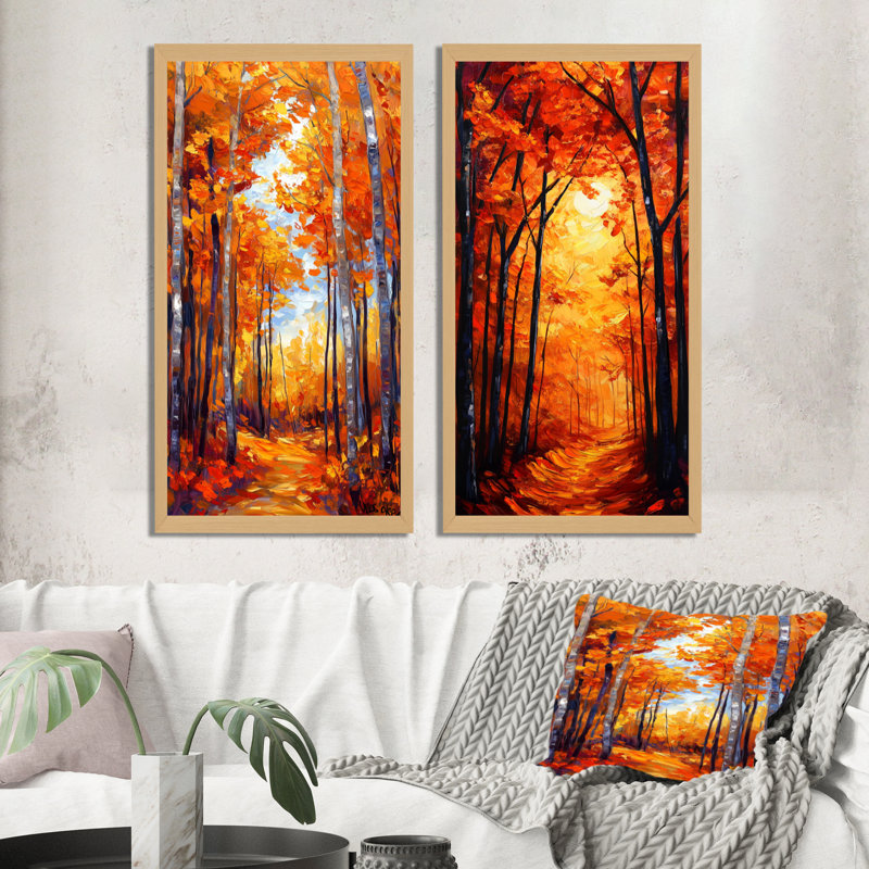 Forêt d'automne aux broussailles sauvages I - Arbre Érable 2 impressions encadrées, 40" H x 40" W, Natural Picture Framed