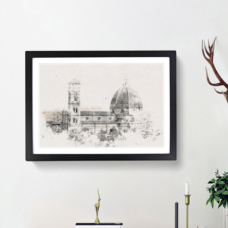 Florence Cathedral in Italy - Framed Print, 62cm H x 87cm W x 2cm D, Black Framed