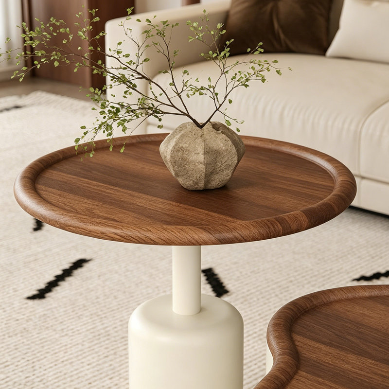 Ensemble de tables basses personnalisées Petal, H 12,99 po x L 31,49 po x l 31,49 po, Brun noyer, Blanc