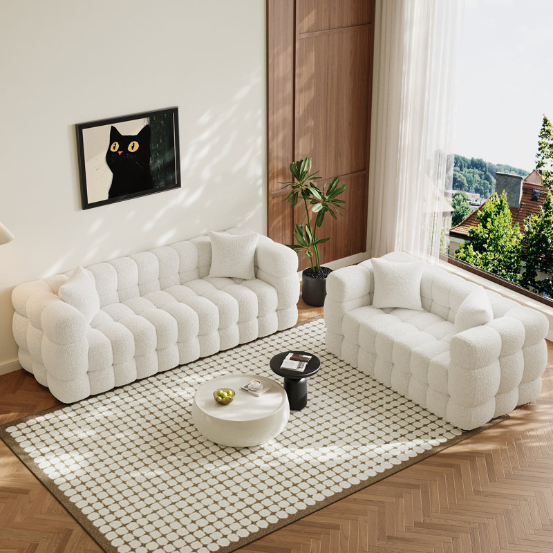 Ensemble de salon moderne 2 pièces avec capitonnage à bulles, Beige