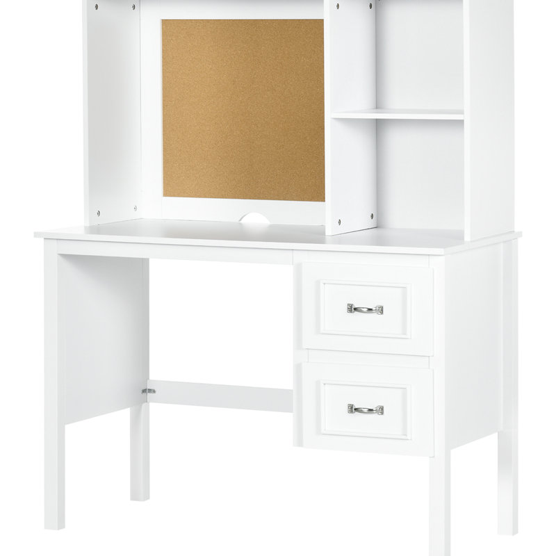 Bureau blanc avec poste de travail blanc, tiroirs et tablettes d'ordinateur de bureau personnel, trou de câble de rangement, moderne pour architectes - tiroirs, trou de travail