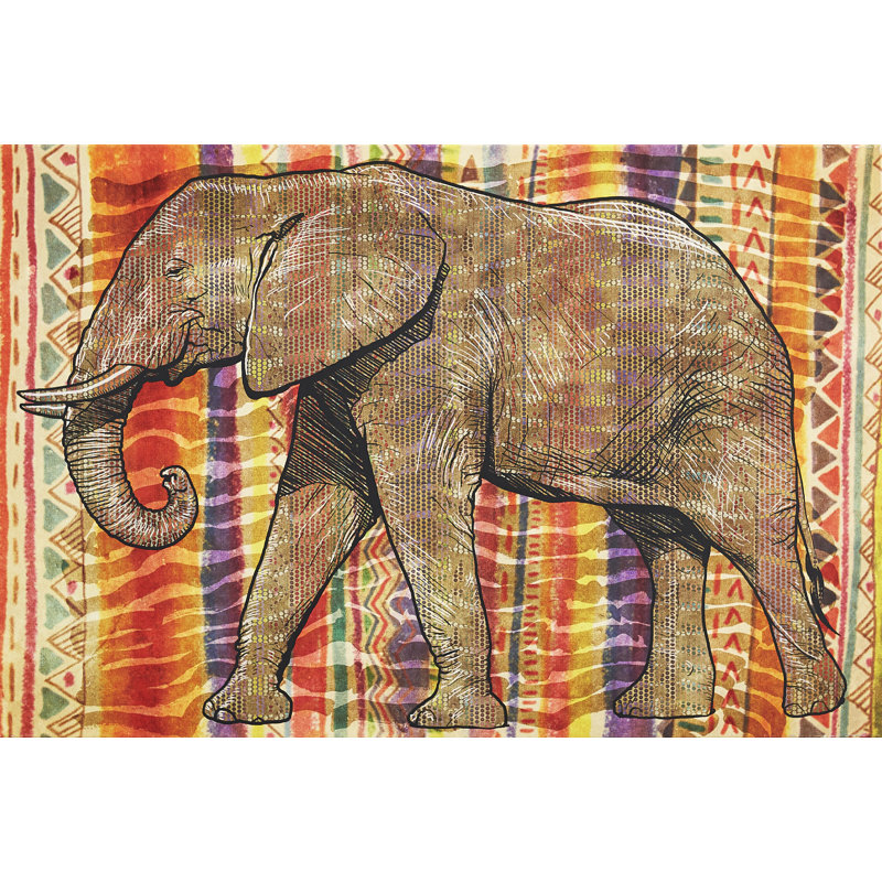 Tribal Elephant Animals - Impression sur toile, H 10 po x l 30 po x 1,5 po