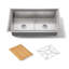 Poise® 33" L x 18" W x 9.5" Undermount Kitchen Sink Includes Cutting Board and Bottom Bowl Rack-10529487-125081533