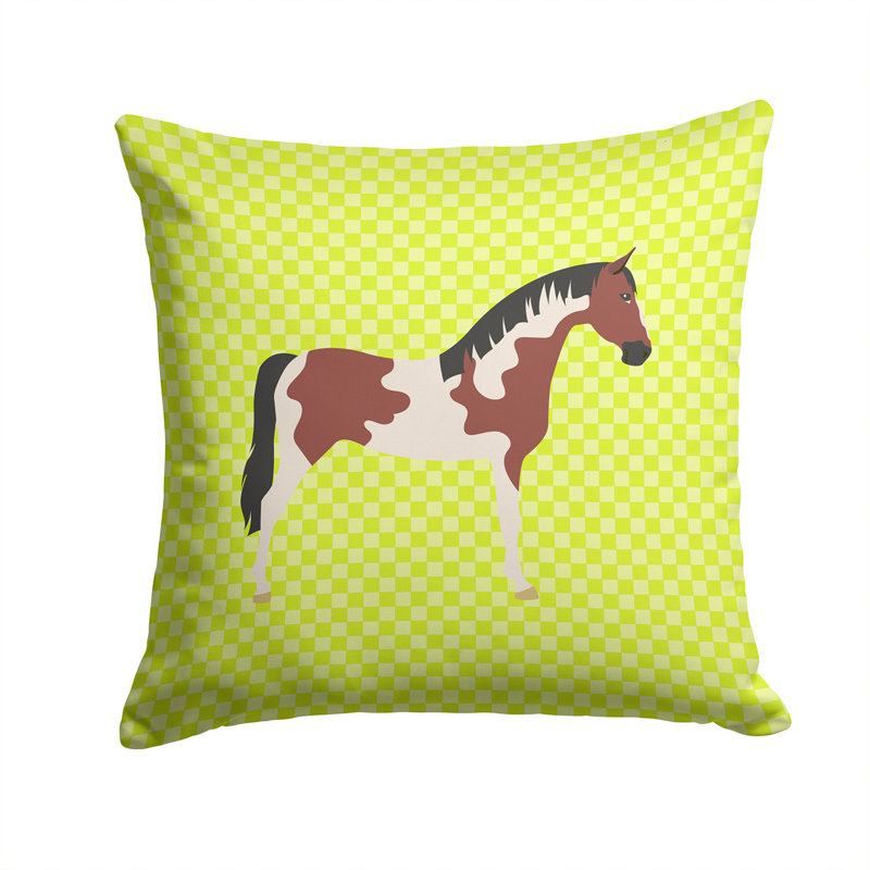 Coussin extérieur éclectique cheval check, Vert, 14 po x 14 po