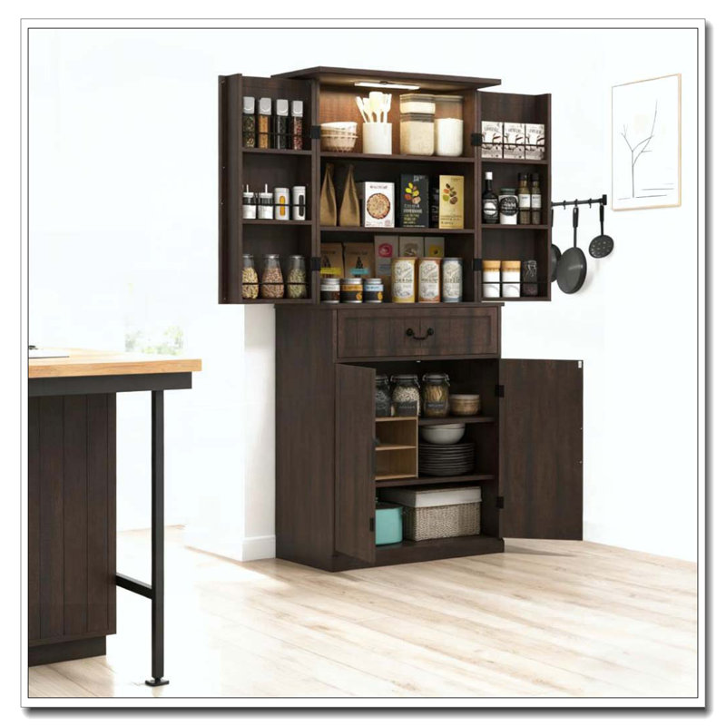 Armoire de rangement, armoire de cuisine à DEL avec tablettes de porte