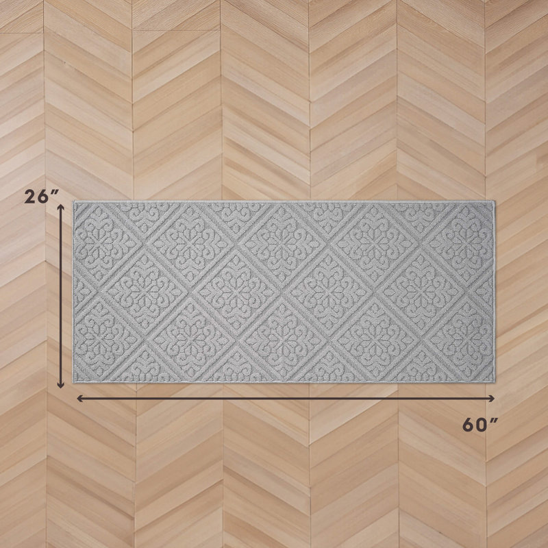 Austell Machine Woven Synthetic Area Rug in Gray, Runner 2'2" x 5'