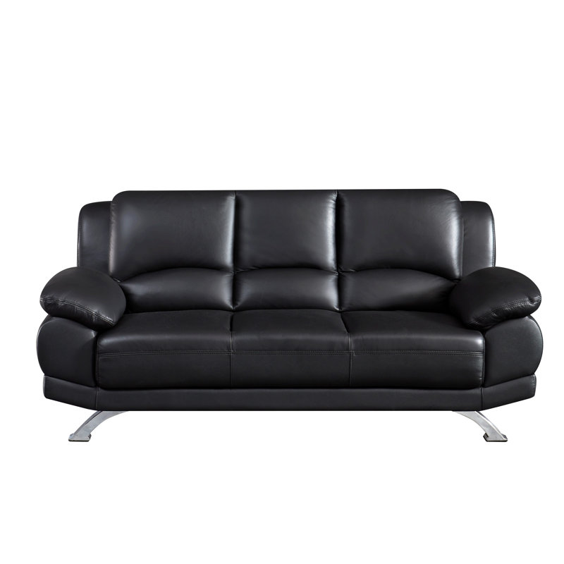 Upholstered 79'' Sofa, Black Leather Match
