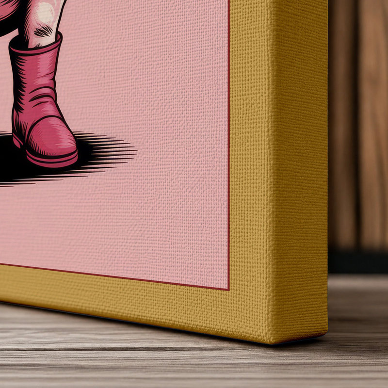 Happy Pig Cartoon - Wrapped Canvas, 36x24 - 91.4 x 61.0 cm, Ochre Border