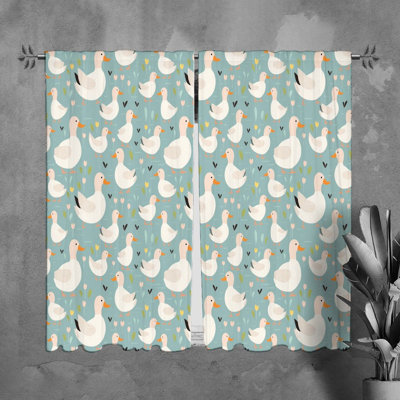 Duck Window Curtains Animals Blue Drapes