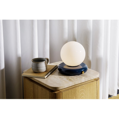 Valencia Portable LED Table Lamp with Wooden Base and Glass shade Best Use for Bedside or Office Desk Lamp