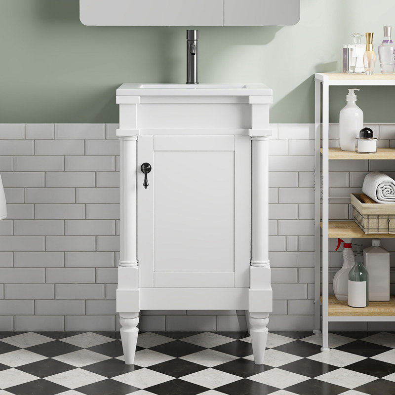 Meuble-lavabo moderne de 18 pouces avec lavabo, Blanc