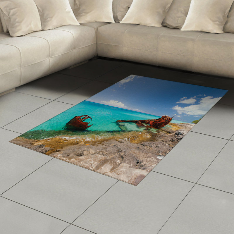 Tapis décoratif nautique à haute densité en fibre de polyester à longs fils, Rectangle— 4 pi x 5 pi 8 po