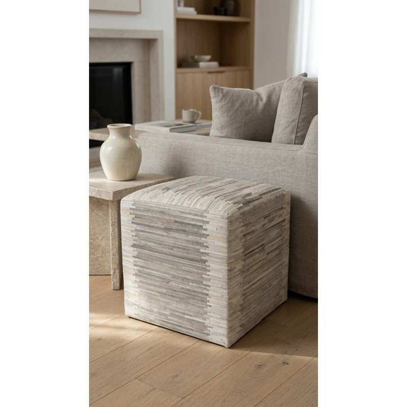 Golla Upholstered Ottoman, Dark Gray/Silver 