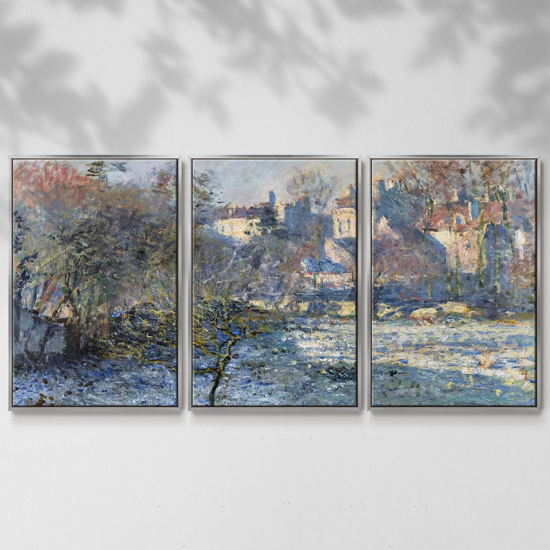 Frost, 1875 - 3 pièces, reproduction encadrée sur toile, H 24 po x l 48 po x P 2 po, Argenté