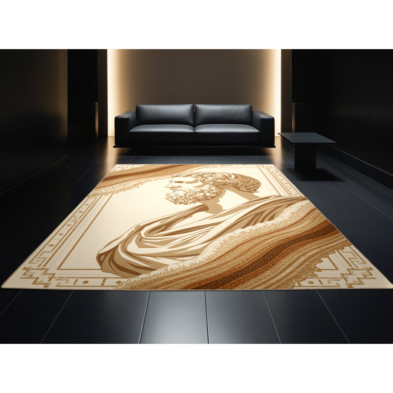 Tapis oriental classique lavable à la machine Pavni Aristotle Bust - beige, 8 x 10