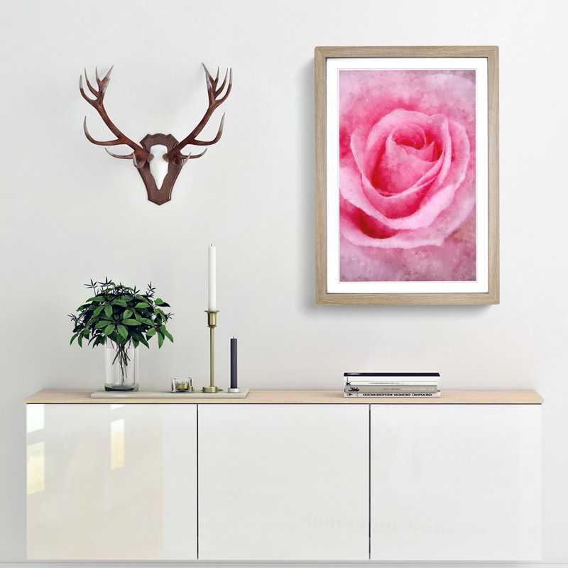 Pink Rose Petals - Single Picture Frame Print on MDF, 63cm H x 45cm W x 2cm D, Oak Framed