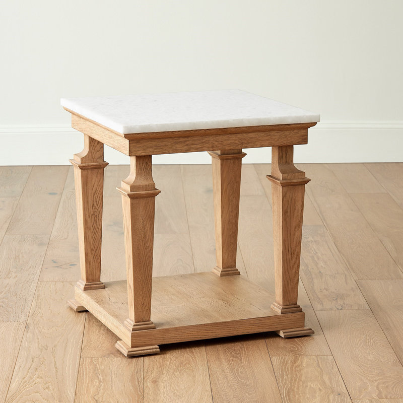 Marble End Table, White Top/Brown Base
