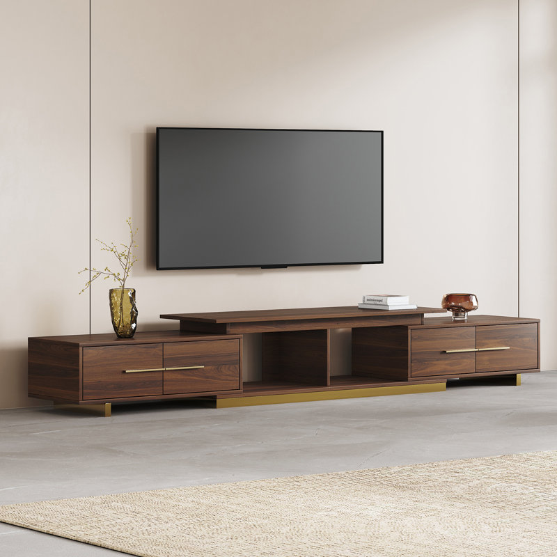 Expandable Tv Stand With Drawers, Contemporary Tv Stand With Up To 100“ Tv, Adjustable Length Entertainment Center, Mid-century Media Console For Living Room, Stainless Steel Base (expandable: 63.4 ”w - 94.5 "w)
