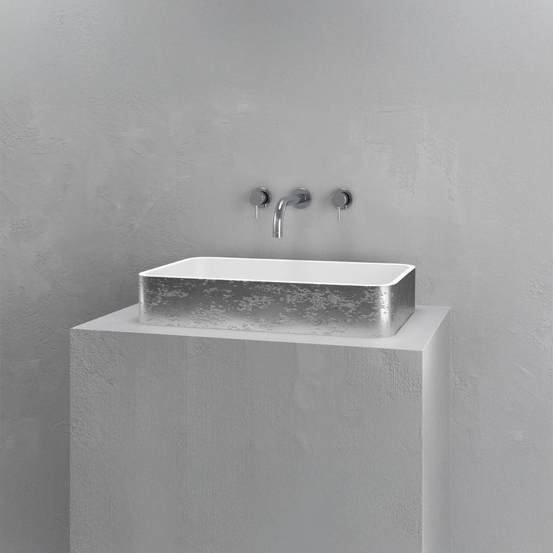 Vast Studio 21.5” L x 13.8” W Textured Aged Silver/White  Rectangular Vessel Bathroom Sink Countertop Wash Basin