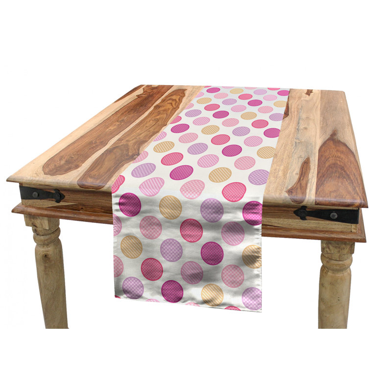 Ambesonne Colourful Table Runner, Circles With Checked Striped And Dots Pattern Soft Colours Geometric Illustration, Dining Room Kitchen Rectangular Runner, 16" X 72" , Multicolor
